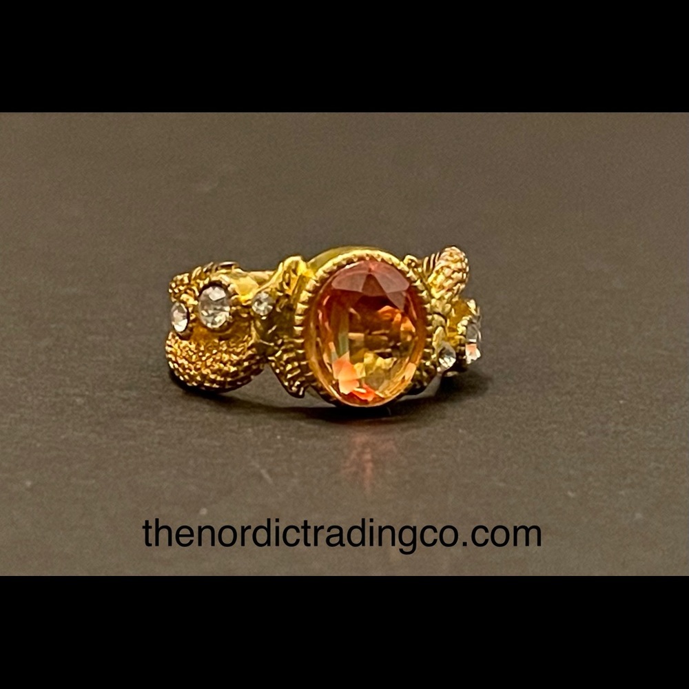 Serpent Goddess Womens Snake Gold Ring Oval Sunset Tourmaline Stone Jewelry New